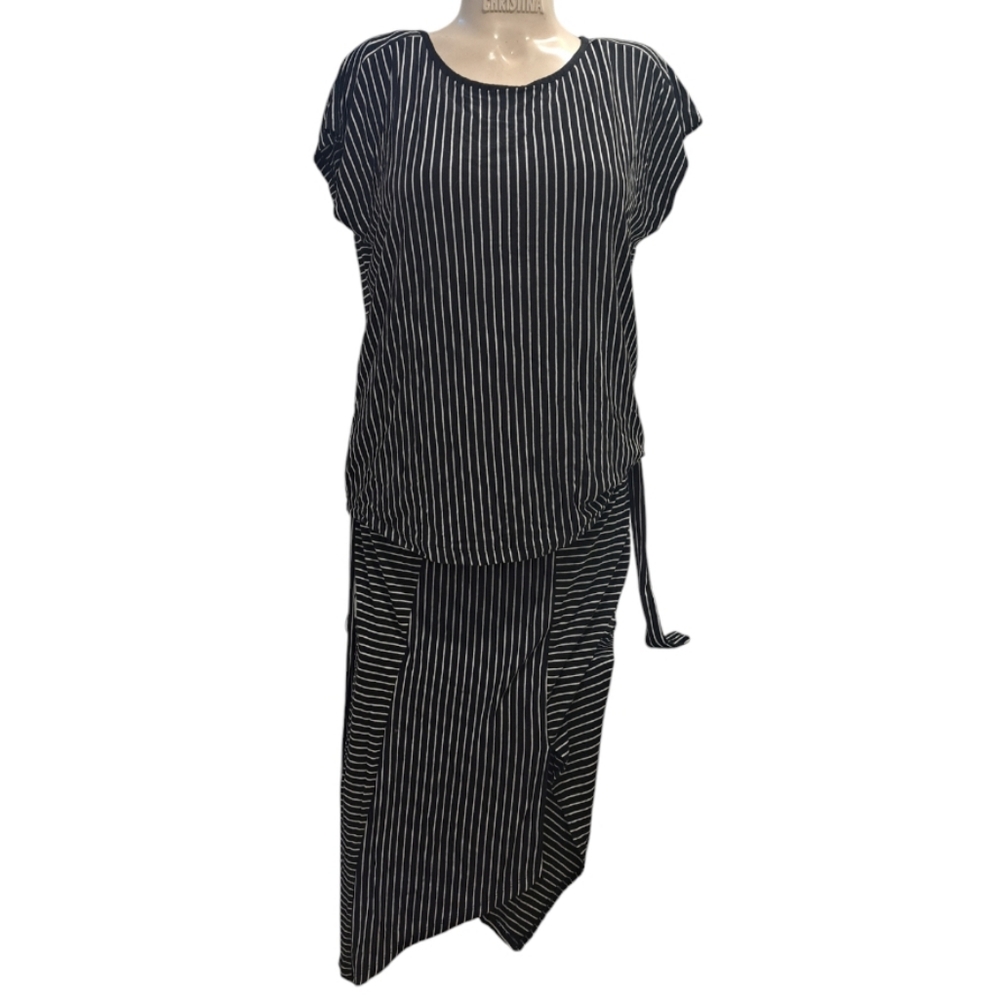Black and White Striped Skirt Set Vintage Yest